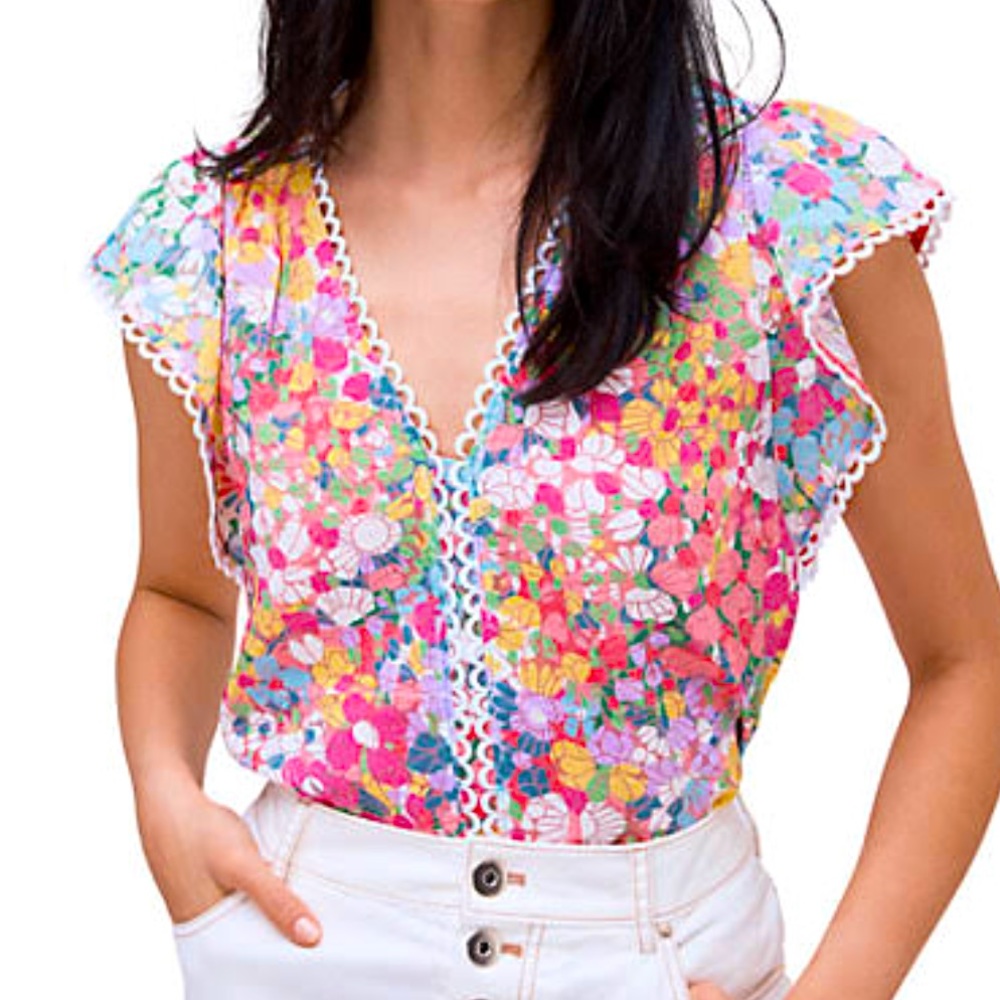 Kate Spade Floral Dots Burnout Top